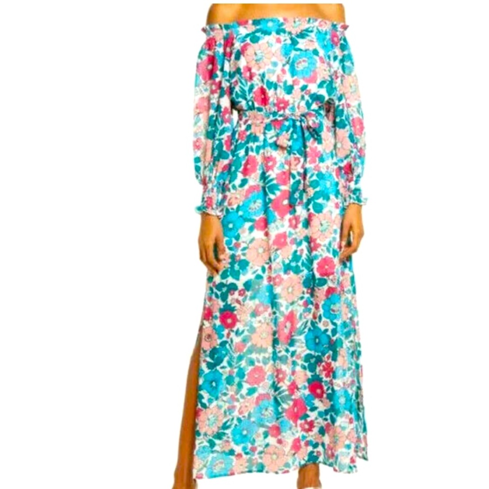 CHARLES HENRY Floral Off the Shoulder Long Sleeve Maxi Dress Medium